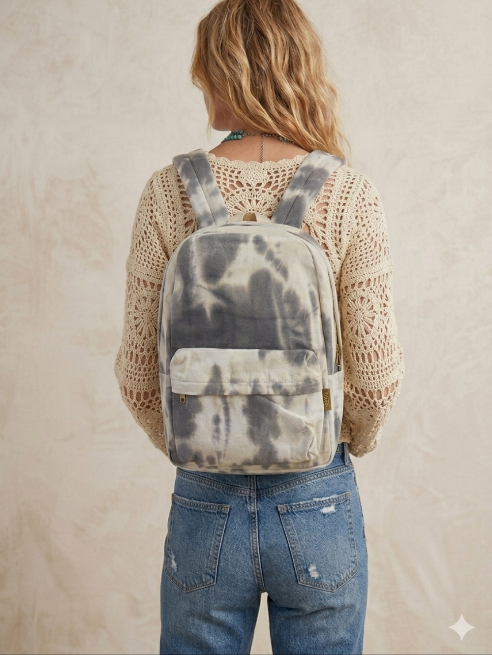 NEW Roomy Tie-Dye Gray Canvas Backpack with Pockets Galore